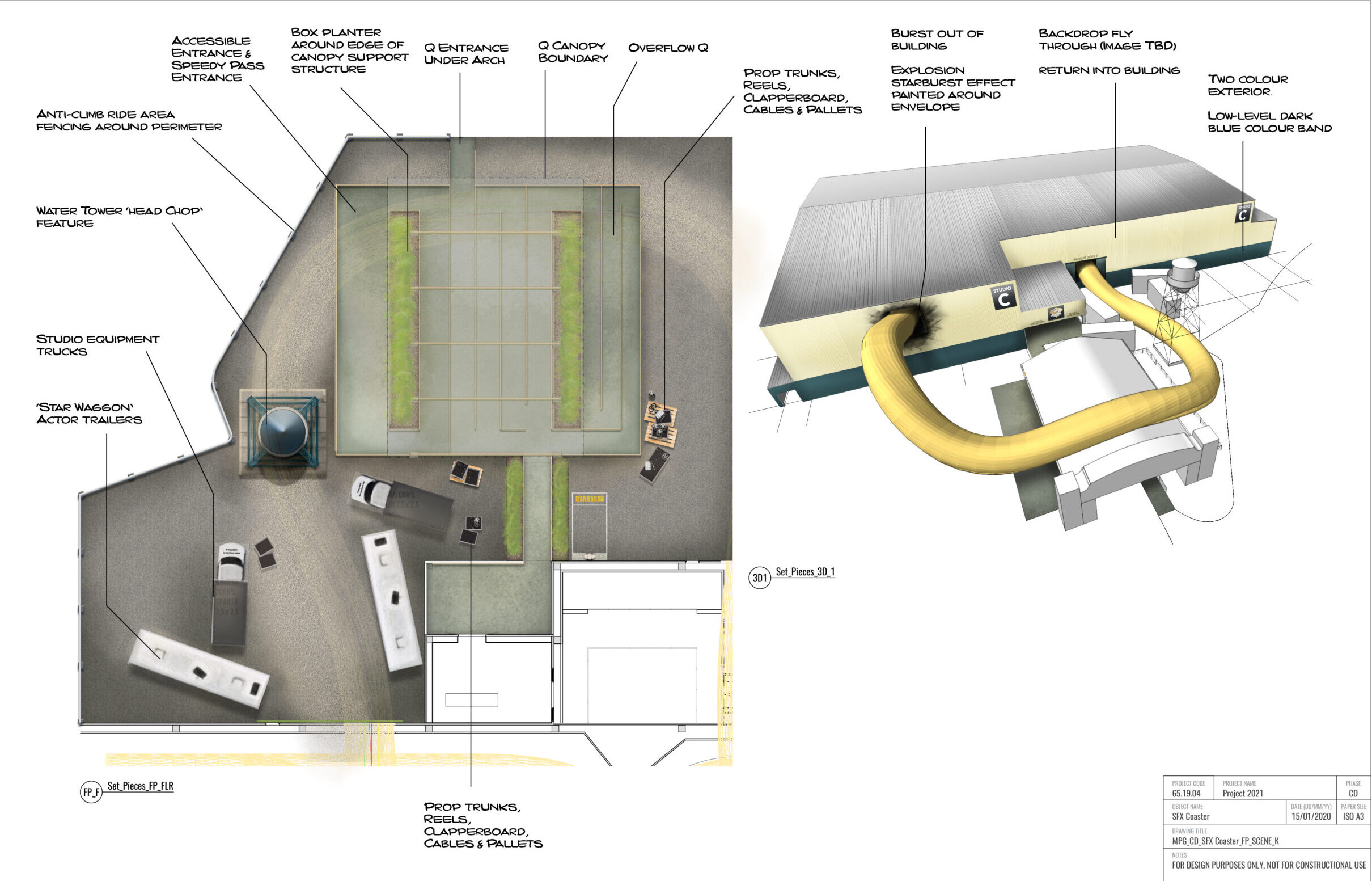 Moviepark Germany studio tour 3D scene annotated